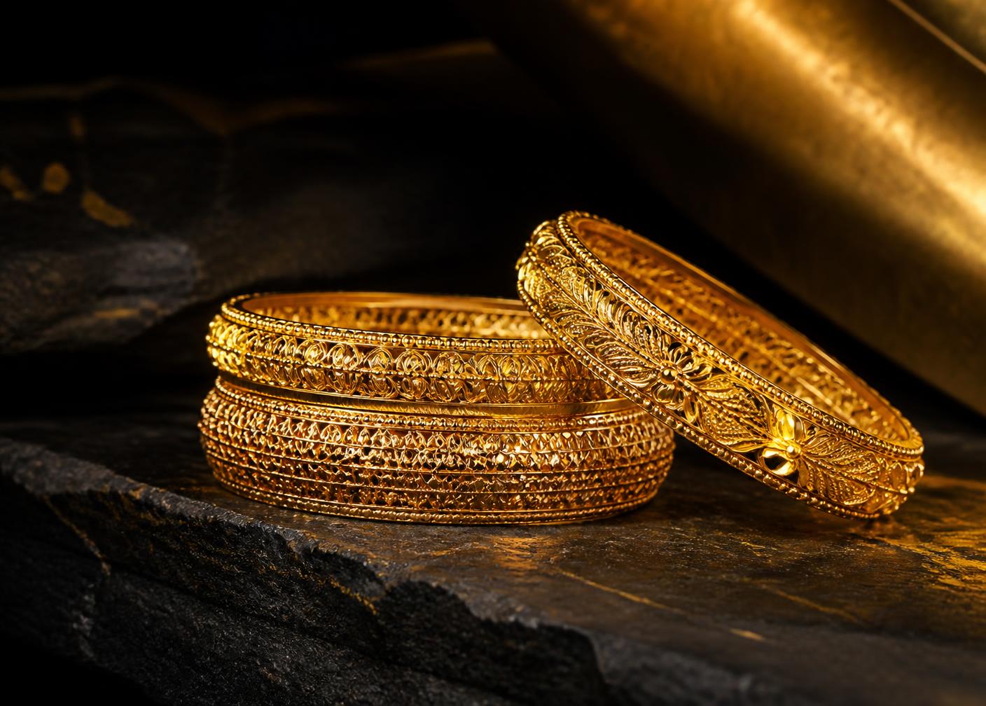 Nakshi Kada Pair — Antique Gold by Era Jewels